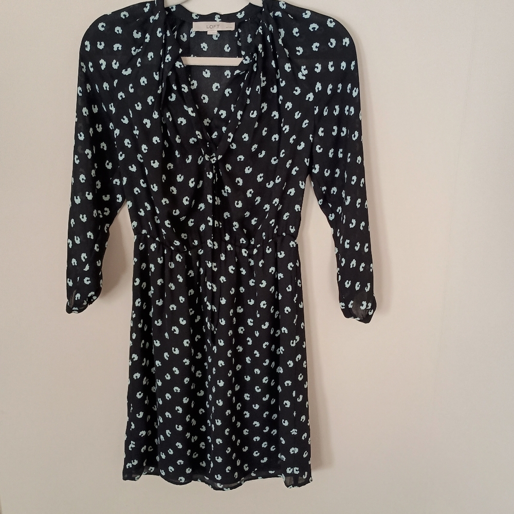 Ann Taylor Loft Floral‎ Ditsy Print Dress Summer Sheer Flowy Black Green Size 0P